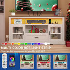 Moasis LED Farmhouse TV Stand for TV up to 65 Highboy Entertainment Center with Acrylic Doors