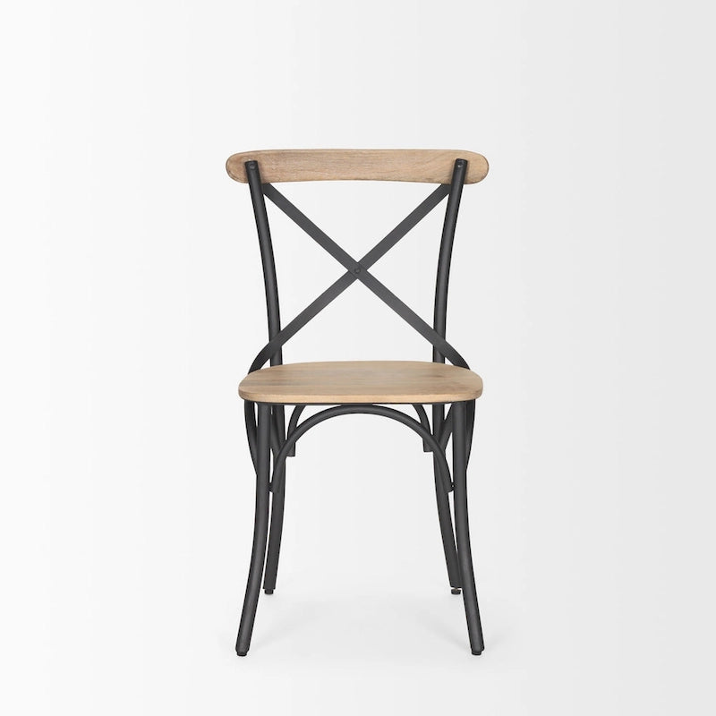 Etienne Light Brown Wood w/ Iron Metal Dining Chair (Set of 2) - 20.0L x 18.0W x .5.5H