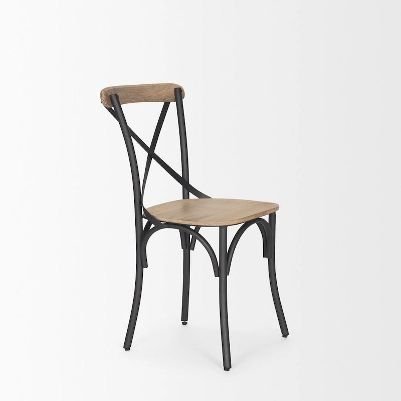 Etienne Light Brown Wood w/ Iron Metal Dining Chair (Set of 2) - 20.0L x 18.0W x .5.5H