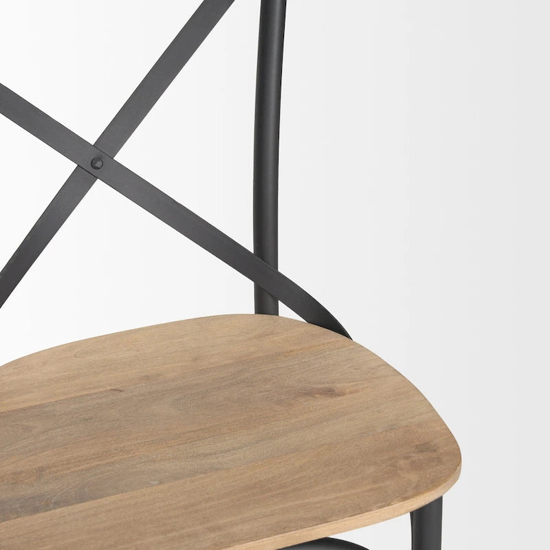 Etienne Light Brown Wood w/ Iron Metal Dining Chair (Set of 2) - 20.0L x 18.0W x .5.5H