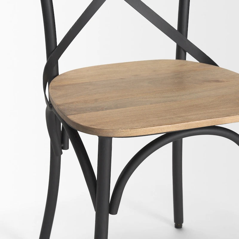 Etienne Light Brown Wood w/ Iron Metal Dining Chair (Set of 2) - 20.0L x 18.0W x .5.5H