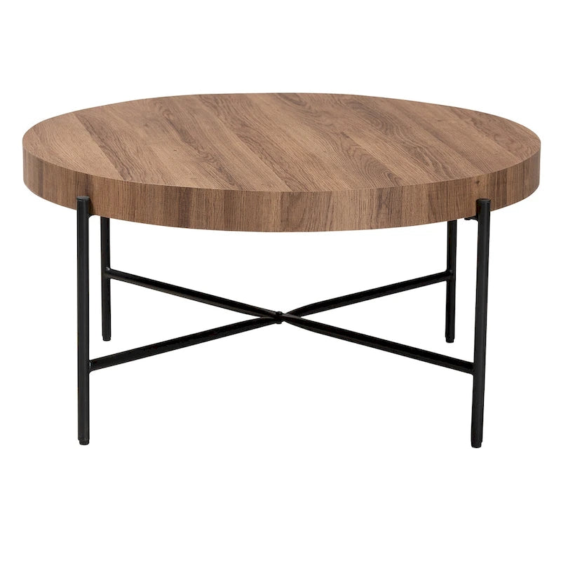 Umar Modern Industrial Walnut Brown Finished Wood and Black Metal Coffee Table