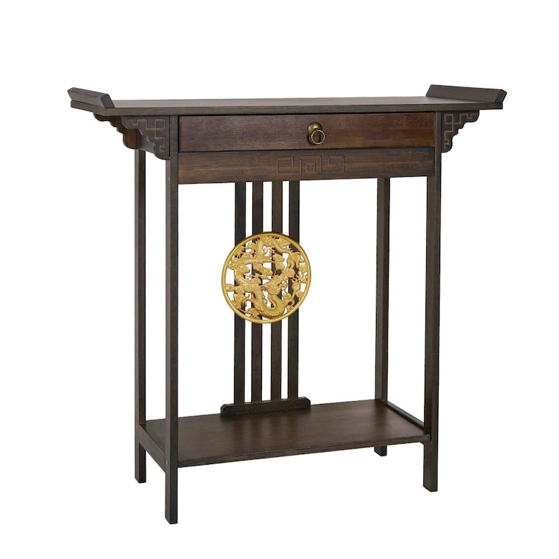 Bamboo Console Table Entryway Sofa Table Hallway Table with Drawer - 32x13x33