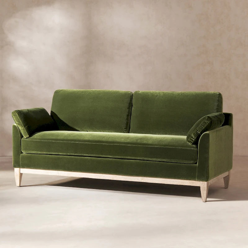 Velvet Sofa with Loose Pillow-Back and Wood Base - 75.5 Inch