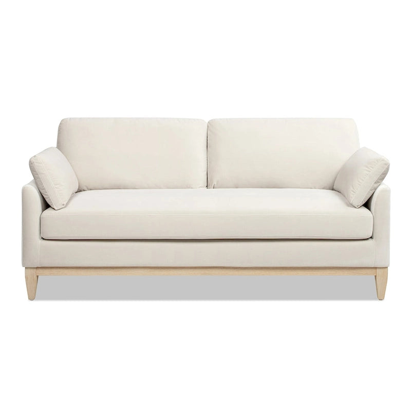 Velvet Sofa with Loose Pillow-Back and Wood Base - 75.5 Inch