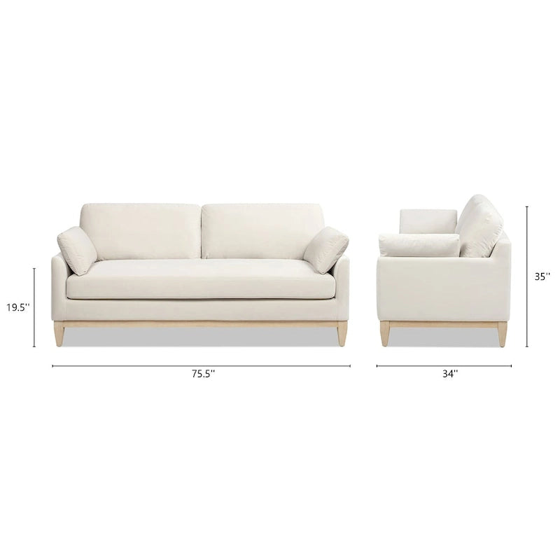 Velvet Sofa with Loose Pillow-Back and Wood Base - 75.5 Inch