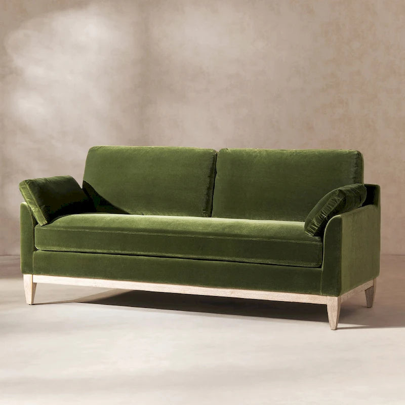 Velvet Sofa with Loose Pillow-Back and Wood Base - 75.5 Inch