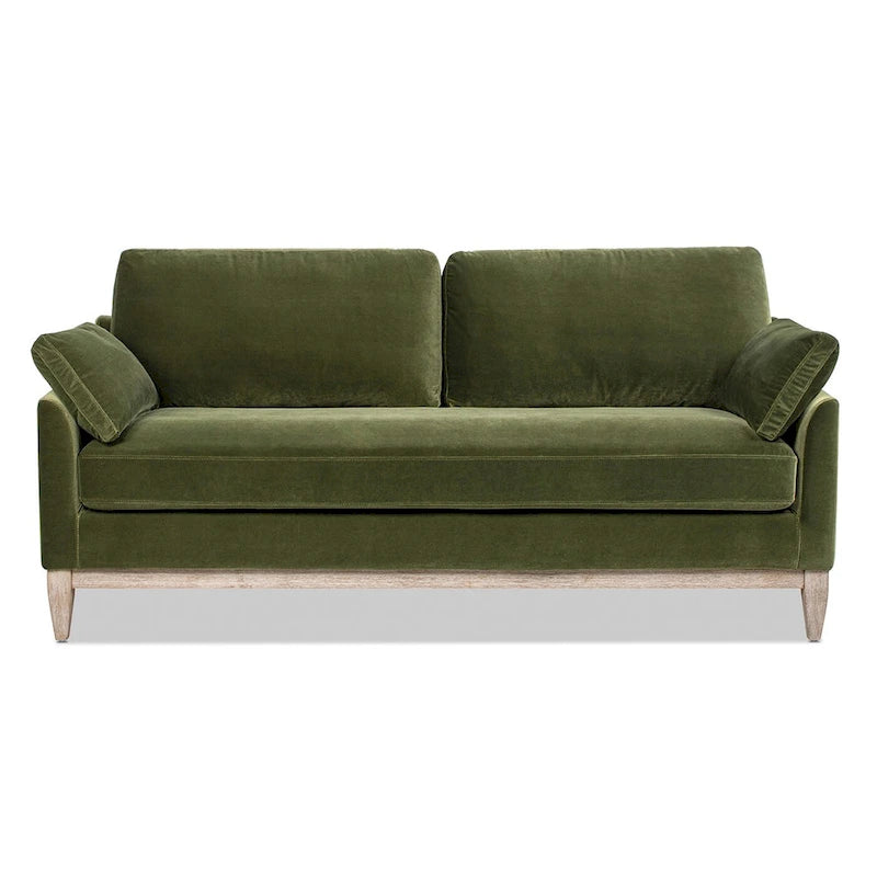 Velvet Sofa with Loose Pillow-Back and Wood Base - 75.5 Inch