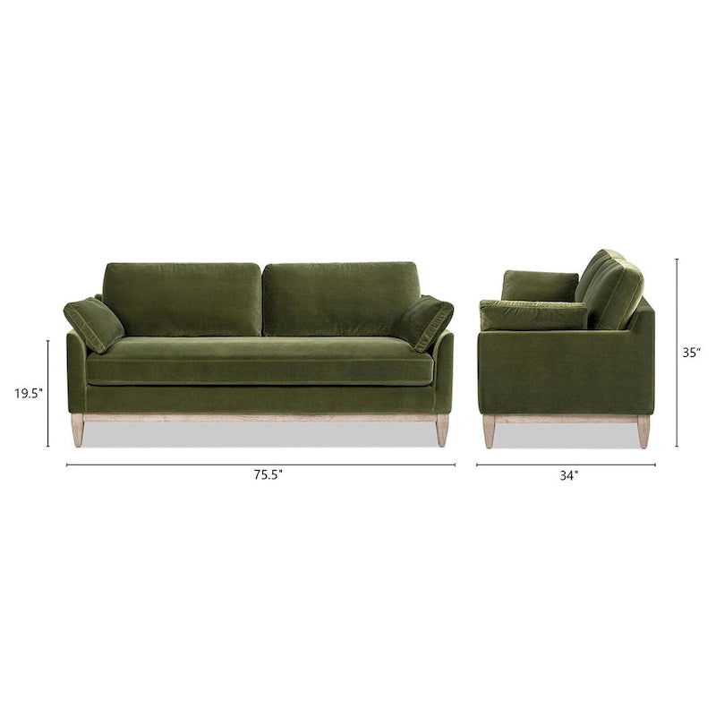 Velvet Sofa with Loose Pillow-Back and Wood Base - 75.5 Inch