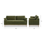 Velvet Sofa with Loose Pillow-Back and Wood Base - 75.5 Inch
