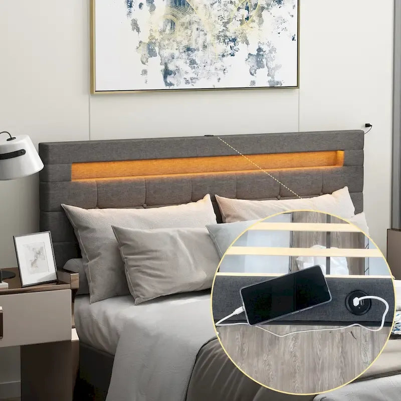 Queen Bed Frame with Drawers LED Bed Frame with USB Charging Station