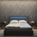 Queen Bed Frame with Drawers LED Bed Frame with USB Charging Station