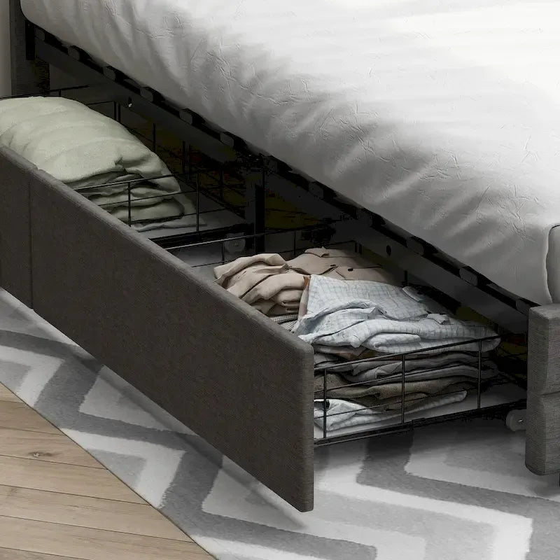 Queen Bed Frame with Drawers LED Bed Frame with USB Charging Station