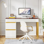 Desk - White & Gold - 4 Drawers with Glass Top