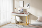 Desk - White & Gold - 4 Drawers with Glass Top