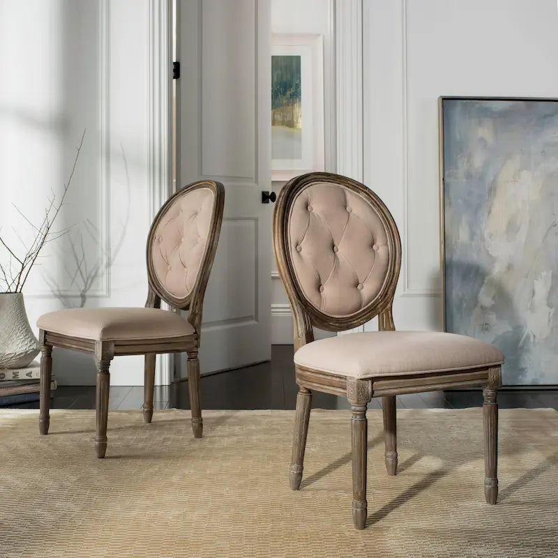 SAFAVIEH Eskarne Rustic Oak Tufted Oval Dining Chair (Set of 2) - 20 x 24 x 39 - 20Wx24Dx39H