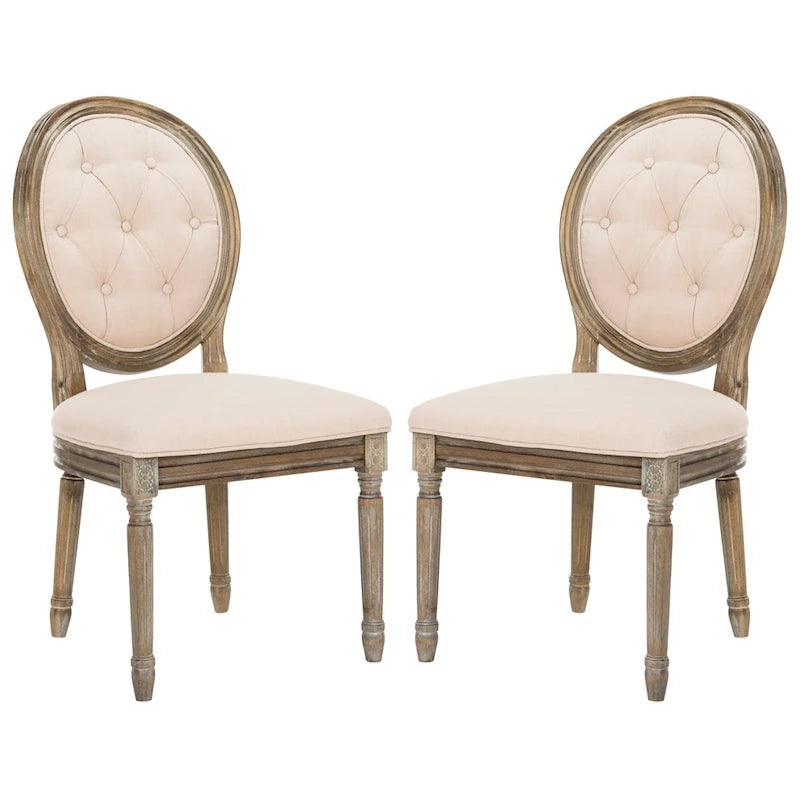 SAFAVIEH Eskarne Rustic Oak Tufted Oval Dining Chair (Set of 2) - 20 x 24 x 39 - 20Wx24Dx39H