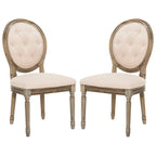 SAFAVIEH Eskarne Rustic Oak Tufted Oval Dining Chair (Set of 2) - 20 x 24 x 39 - 20Wx24Dx39H