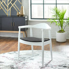Solid Wood Elbow Kennedy Chairs Oak and Faux Leather Dining Armchair For Kitchen Bedroom Office