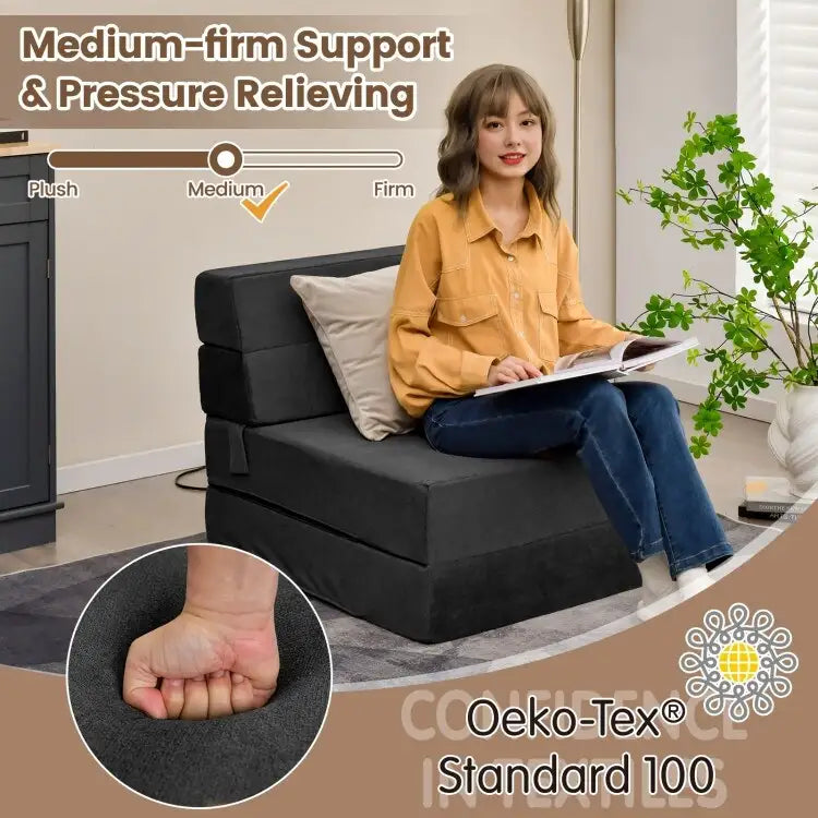 Tri-Fold Folding Chair Convertible Sleeper Bed - 75 x 28 x 6