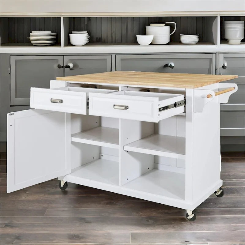 Natural Wood Top Kitchen Island with Storage