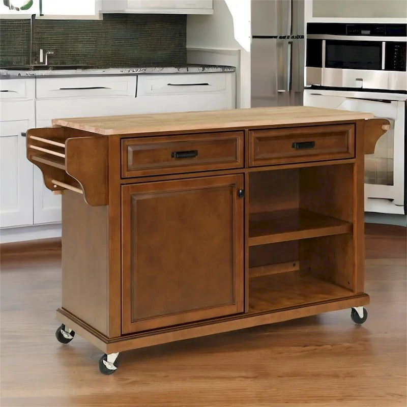 Natural Wood Top Kitchen Island with Storage