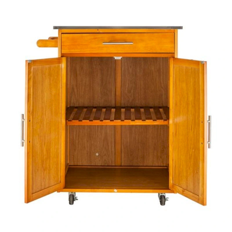 Moveable Kitchen Cart with Stainless Steel Table Top & One Drawer & One Cabinet Sapele - (28.74 x 18.90 x 35.04)