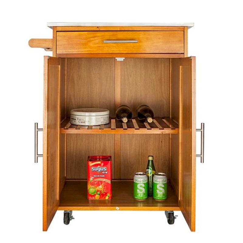 Moveable Kitchen Cart with Stainless Steel Table Top & One Drawer & One Cabinet Sapele - (28.74 x 18.90 x 35.04)