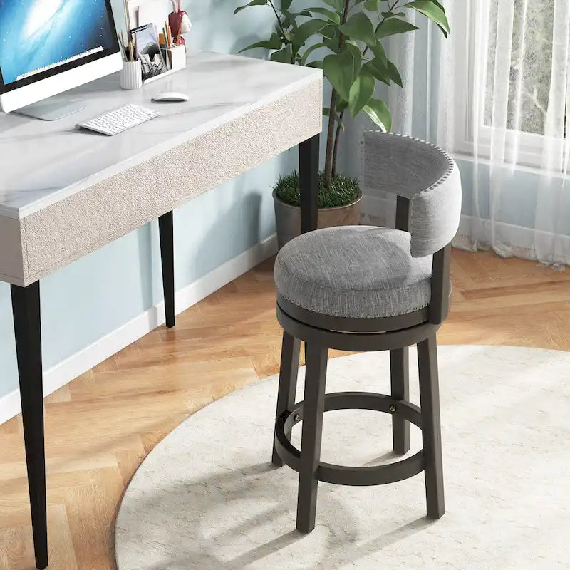 Swivel Bar Stool - Gray Upholstered - 27" or 31" Height
