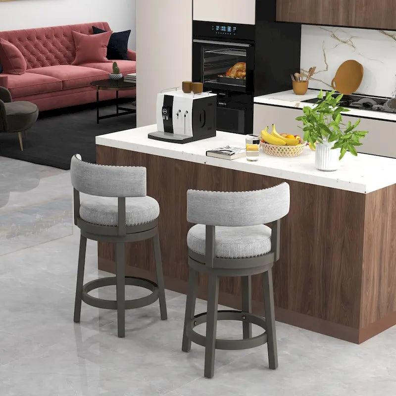 Swivel Bar Stool - Gray Upholstered - 27" or 31" Height