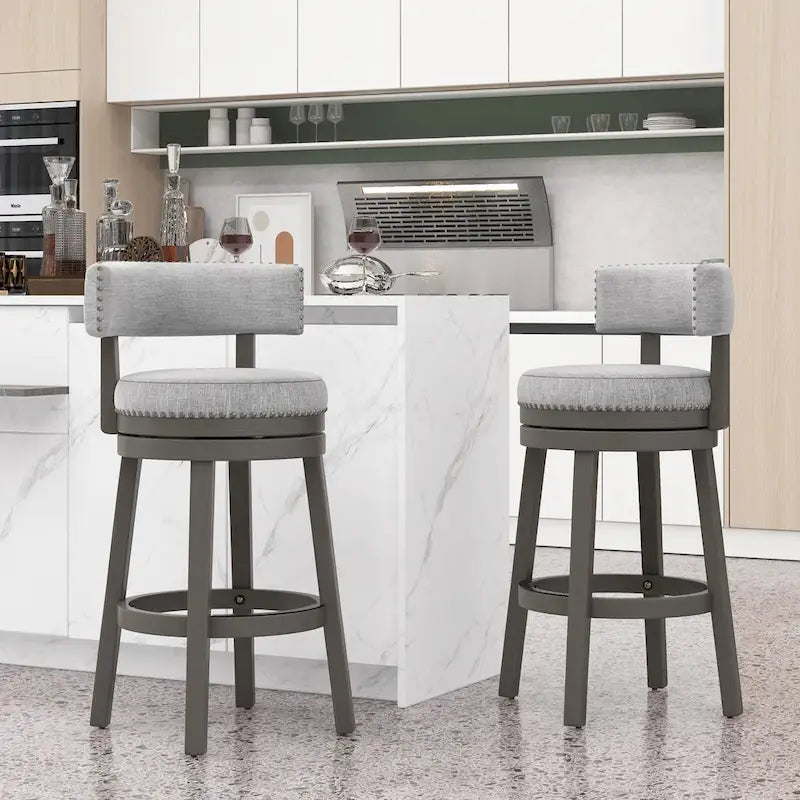 Swivel Bar Stool - Gray Upholstered - 27" or 31" Height
