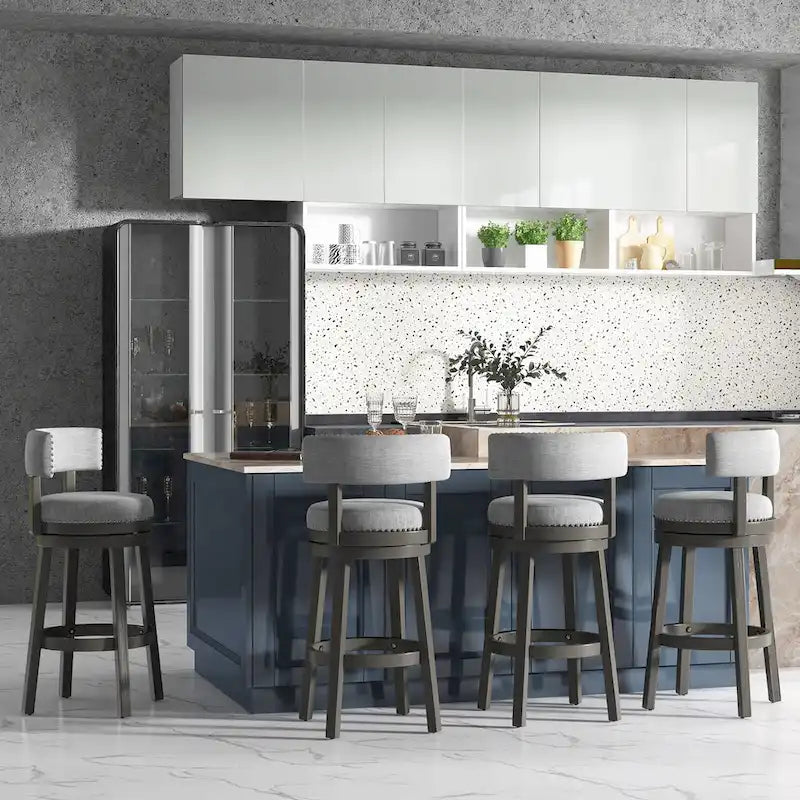 Swivel Bar Stool - Gray Upholstered - 27" or 31" Height