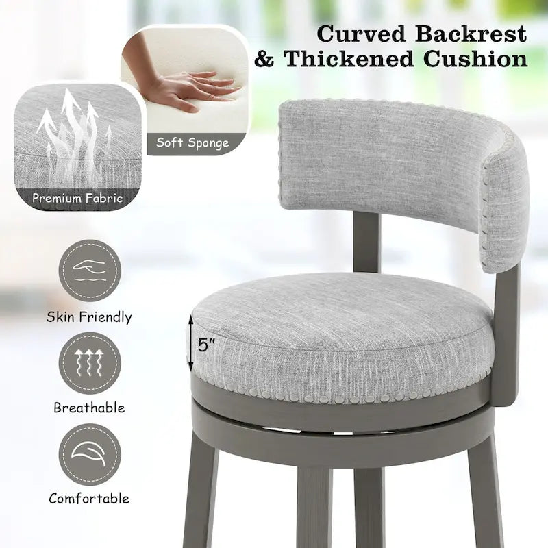 Swivel Bar Stool - Gray Upholstered - 27" or 31" Height