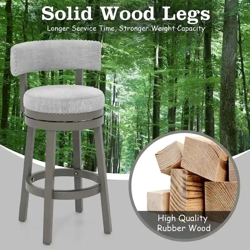 Swivel Bar Stool - Gray Upholstered - 27" or 31" Height