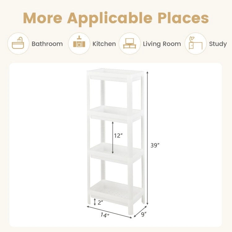 2 Packs 4-Tier Detachable Slim Storage Cart with Drainage Holes for Small Space-White - 14 x 9 x 39 (L x W x H)