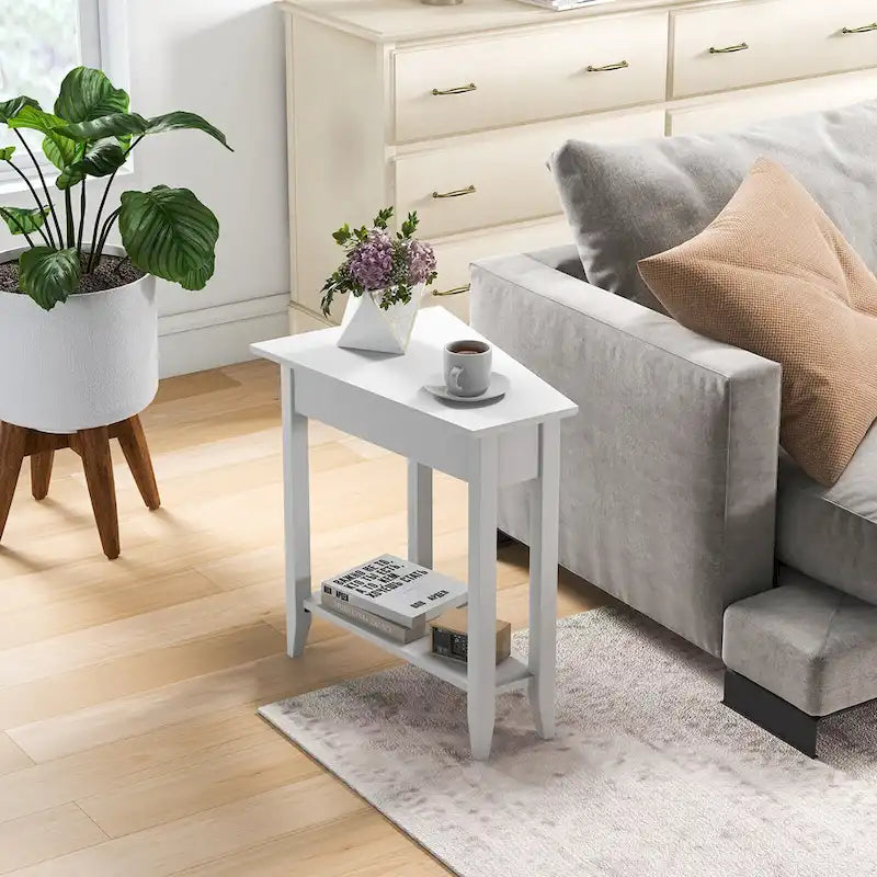 Gymax 2-Tier End Table Irregular Narrow Sofa Side Nightstand w/