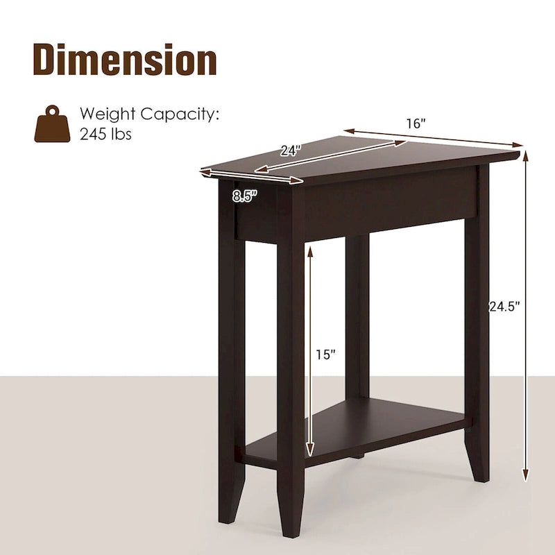 Gymax 2-Tier End Table Irregular Narrow Sofa Side Nightstand w/