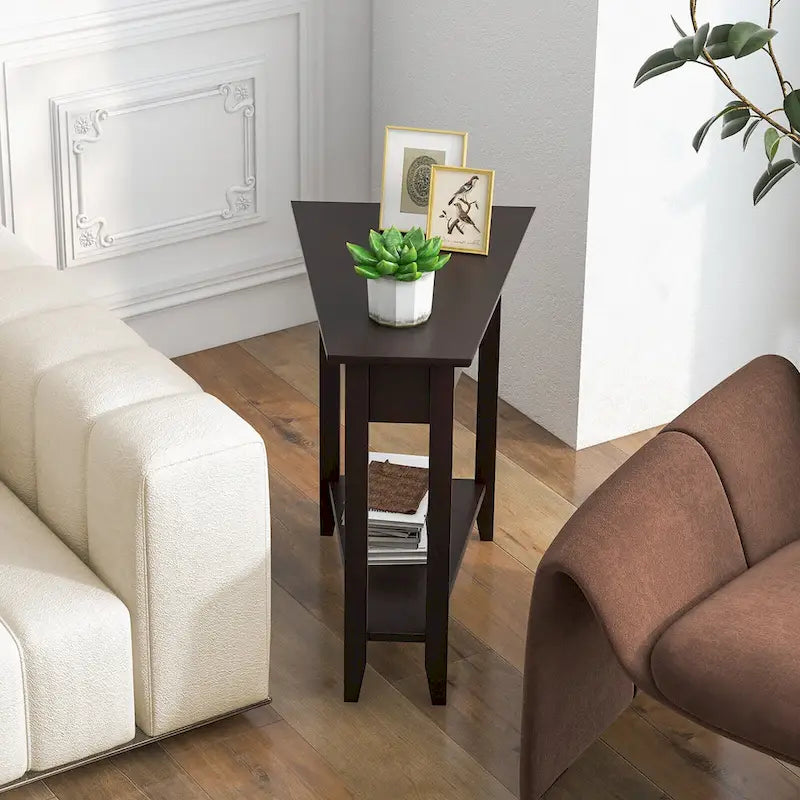 Gymax 2-Tier End Table Irregular Narrow Sofa Side Nightstand w/