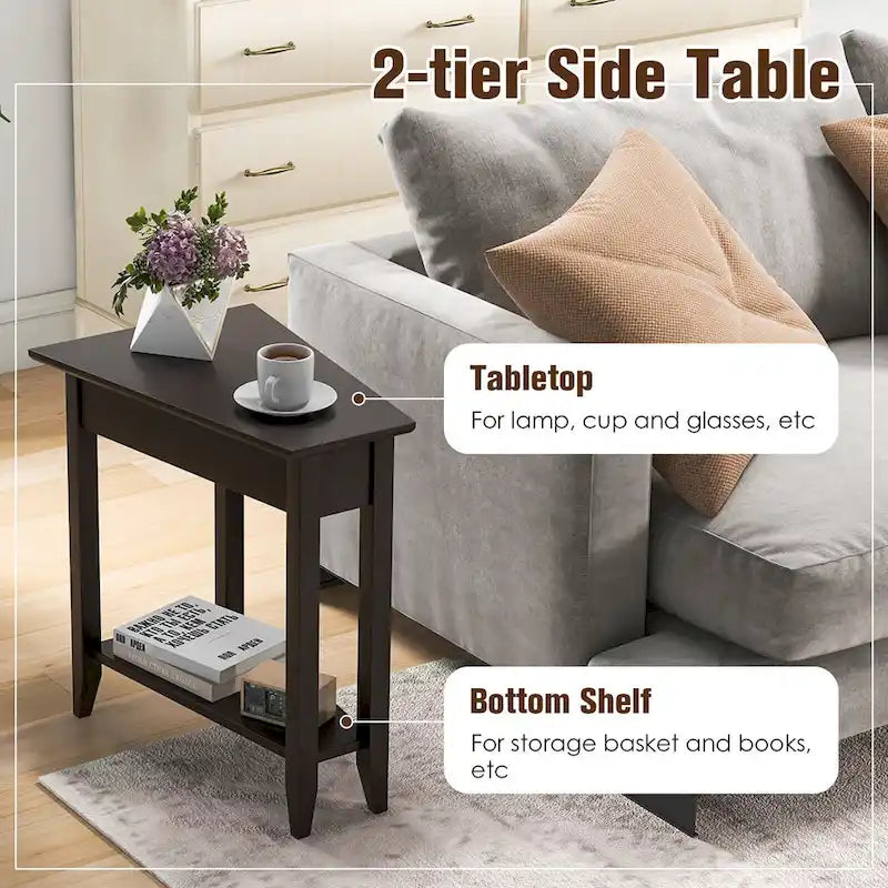 Gymax 2-Tier End Table Irregular Narrow Sofa Side Nightstand w/