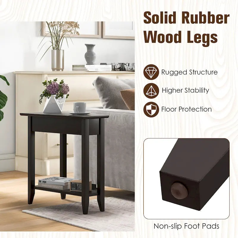Gymax 2-Tier End Table Irregular Narrow Sofa Side Nightstand w/