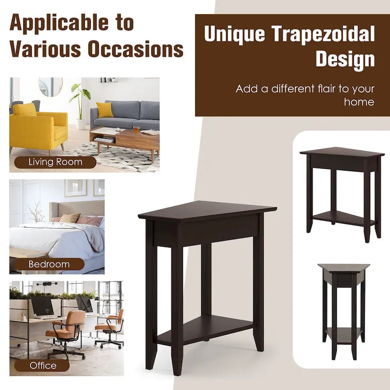 Gymax 2-Tier End Table Irregular Narrow Sofa Side Nightstand w/