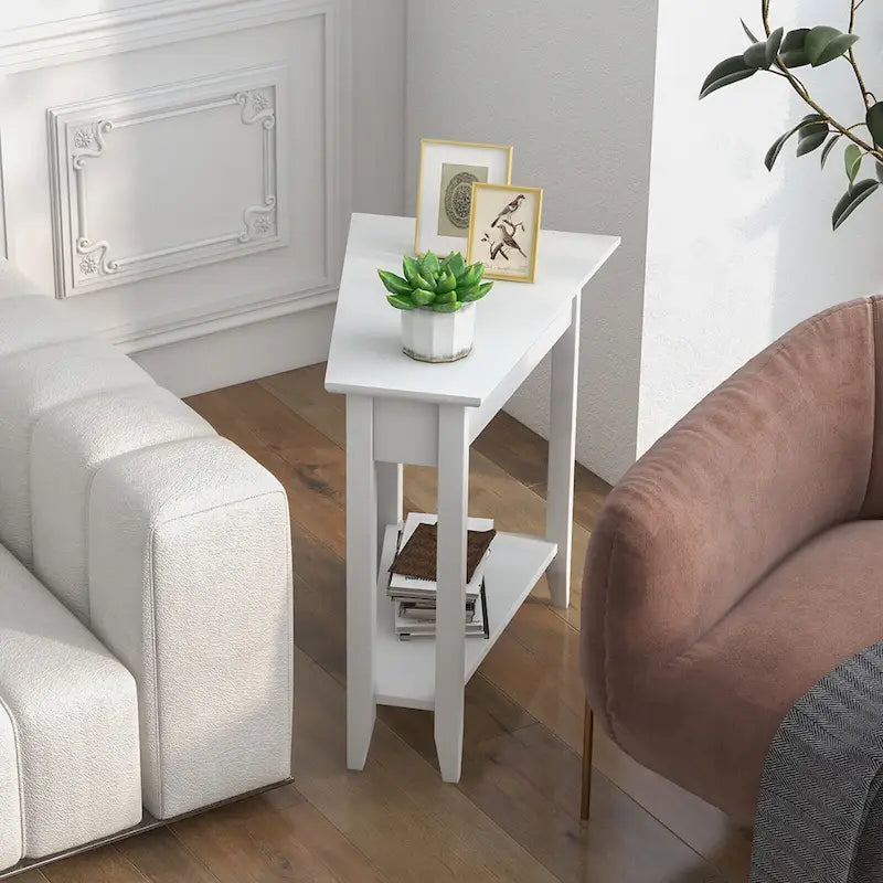 Gymax 2-Tier End Table Irregular Narrow Sofa Side Nightstand w/