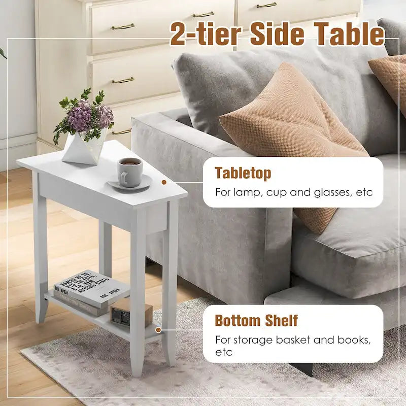 Gymax 2-Tier End Table Irregular Narrow Sofa Side Nightstand w/