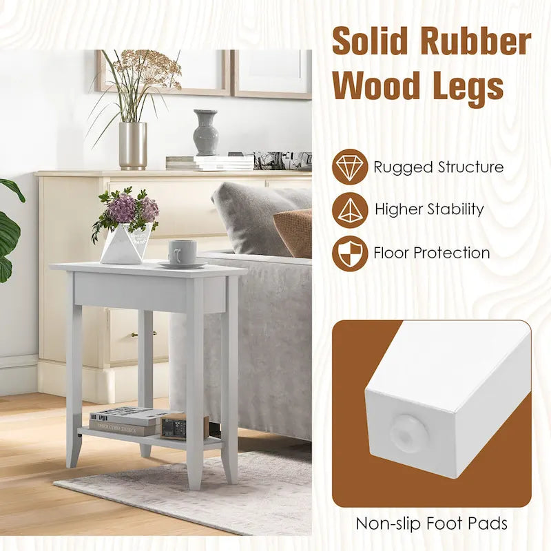 Gymax 2-Tier End Table Irregular Narrow Sofa Side Nightstand w/