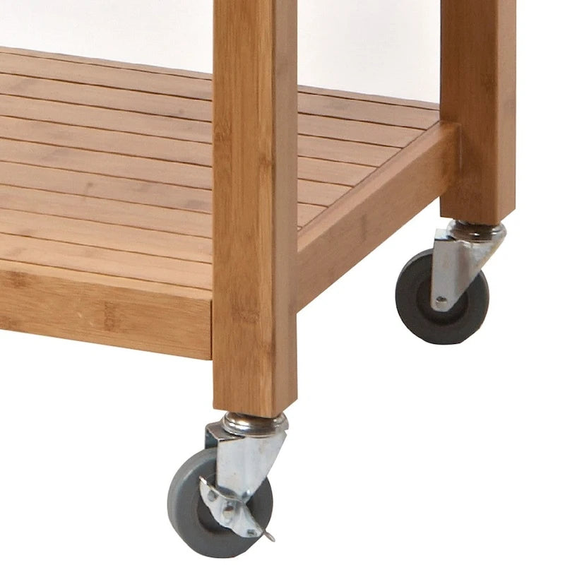 36 Inch Bamboo Kitchen Cart Island, 2 Drawers, Stainless Steel Top, Brown - 22 L x 29 W x 36 H Inches