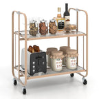 2-Tier Mobile Serving Cart with Tempered Glass Shelf-Golden - 26 x 16 x 28.5