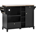 Kitchen Island Cart with Wood Top and Open Storage Microwave Oven Cabinet