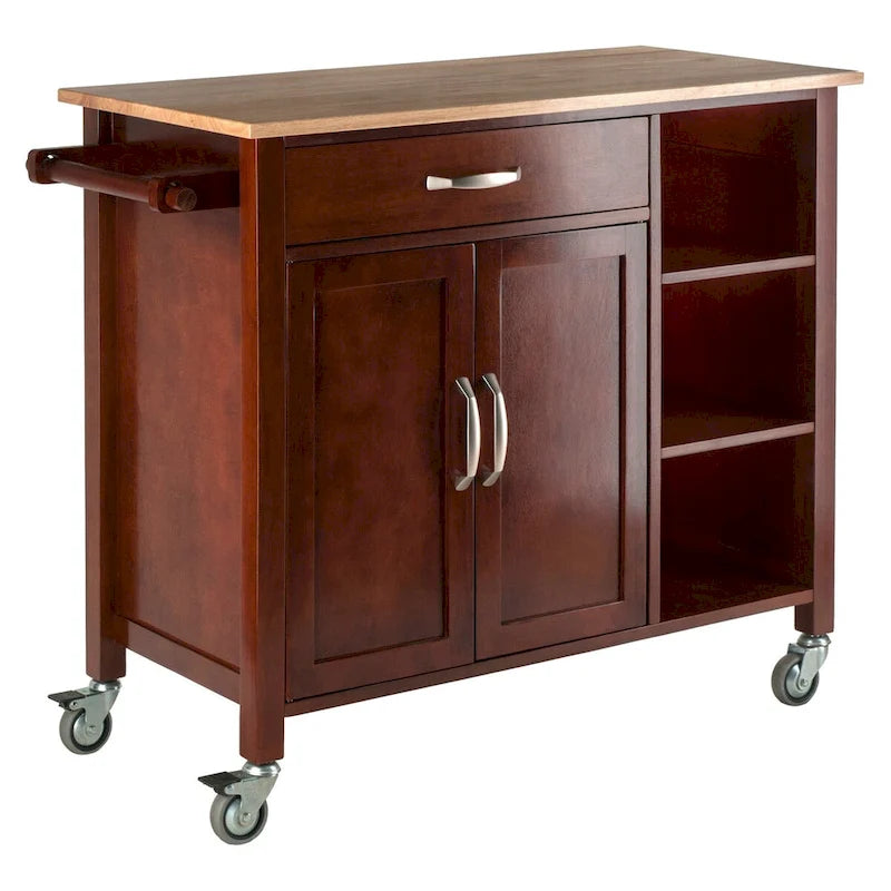 Mabel Utility Kitchen Cart, Walnut and Natural - 42.72 x 18.9 x 35.43 inches