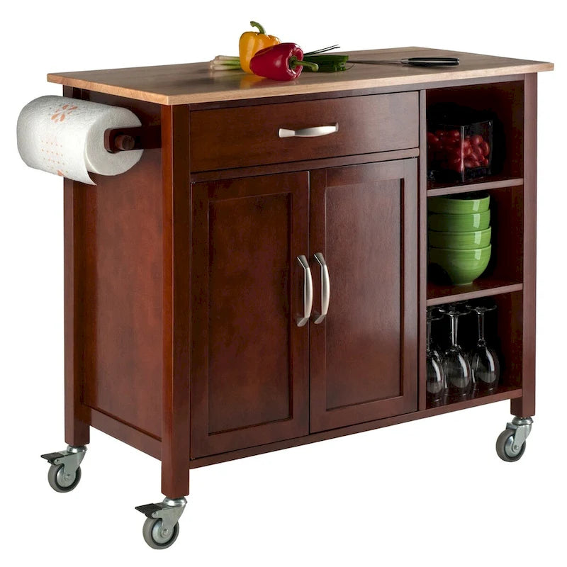 Mabel Utility Kitchen Cart, Walnut and Natural - 42.72 x 18.9 x 35.43 inches