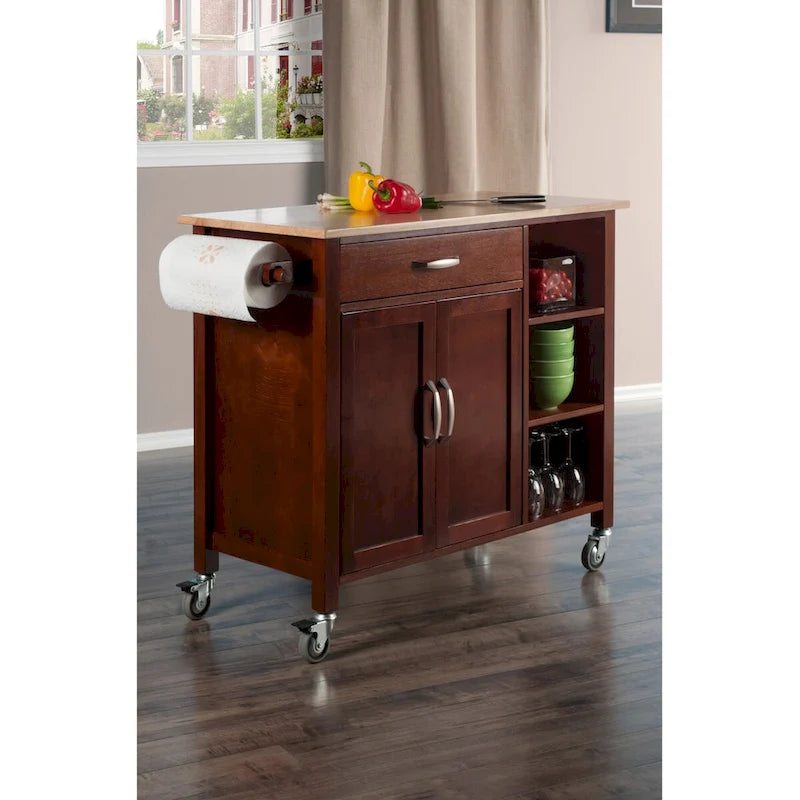 Mabel Utility Kitchen Cart, Walnut and Natural - 42.72 x 18.9 x 35.43 inches